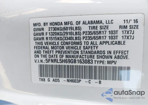 2016 Honda Odyssey Ex-L из США, поврежденный, VIN 5FNRL5H69GB163083